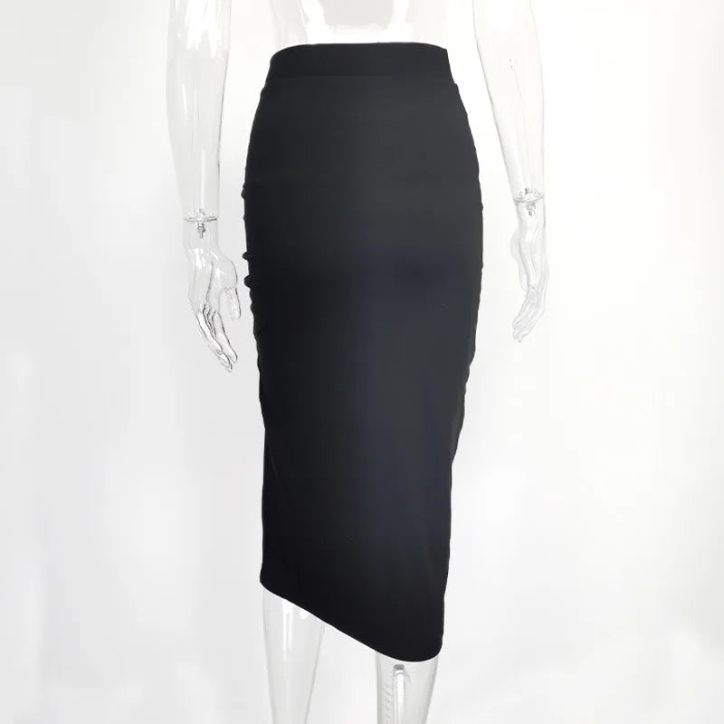 Women Sexy Slim Slit Irregular Skirt Elastic High Waist Pleated A-Line Skirt Summer American Retro Solid Long Shirring Skirts