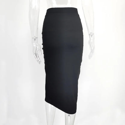 Women Sexy Slim Slit Irregular Skirt Elastic High Waist Pleated A-Line Skirt Summer American Retro Solid Long Shirring Skirts
