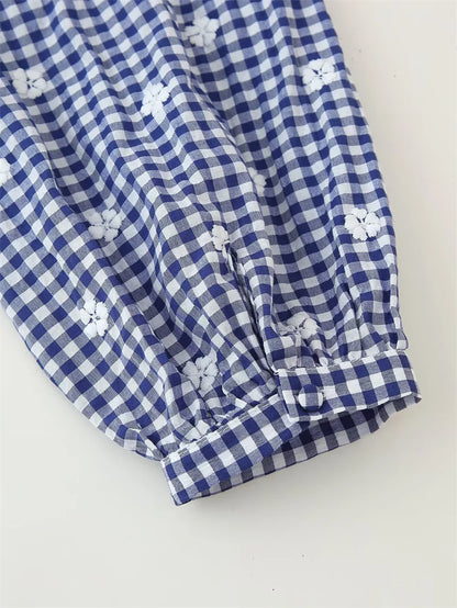 Women's Tops New Summer 2025 Small Check Tops Embroidered Trims Sexy Deep V-Neck Casual Fashion Versatile Personality