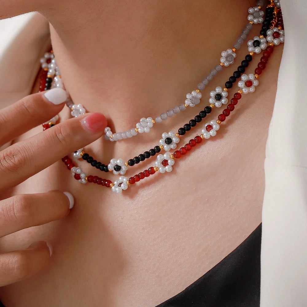 Women's Necklace Elegant Handmade Bead Color Natural Stone Woven Collarbone Chain Fashionable and Versatile Jewelry Accessories