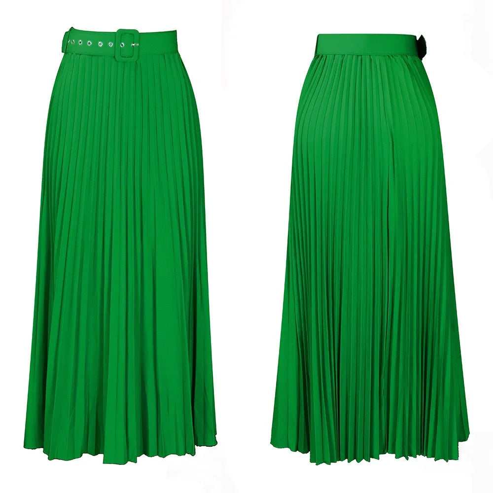 Elegant Pleated Skirts for Woman 2024 New High Waisted Belt Waisted Ankle Length Autumn Winter Wear Bottoms Skirts Clothes Hot