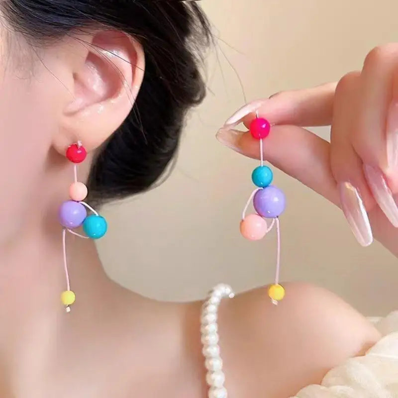 Long Colorful Earrings with Beads Colorful Beaded Earrings Eye Catching Earwear