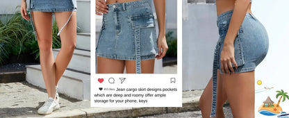 Women Cargo Skirt Denim Mini Low Waist Y2K Jean Skirts with Pockets