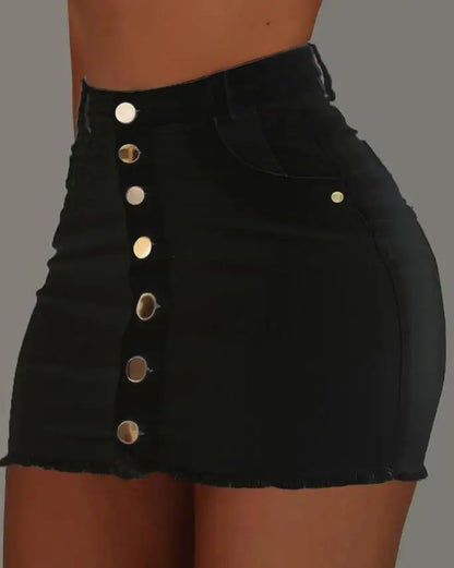 Sexy Skirt for Woman Spring Summer 2023 Plain Button Fly Raw Hem Mini Skinny Female Denim Skirt