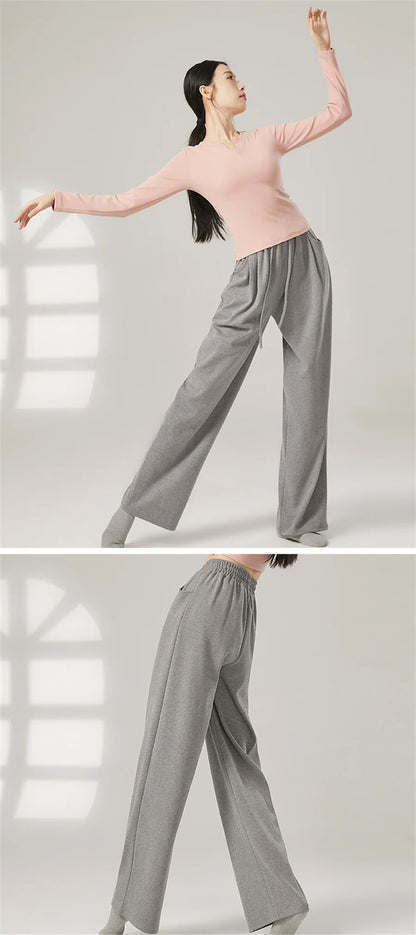 Women Loose Yoga Pants Autumn Soft Drawstring High Waist Modern Dance Sport Wide Leg Clothes Classical Dancing Training Trousers