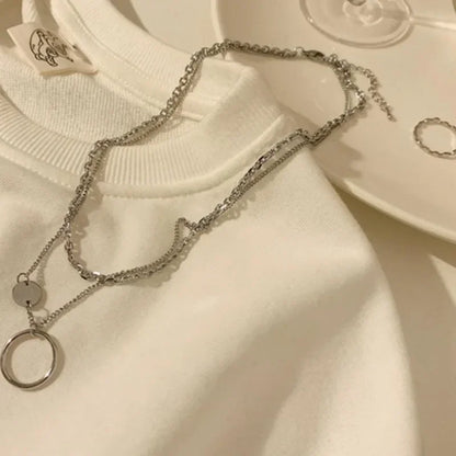 Geometric Circle Necklace for Women Fashion Hip-hop Double Layered Choker Collarbone Chains Niche Design Trendy Sweater Chain