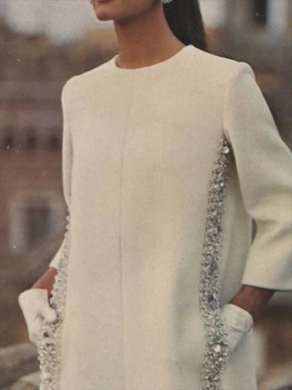 Womens Dresses Evening Dresses Fashion Casual Long Sleeves Loose Sequined Solid Color Elegant Round-neck Mini Dresses