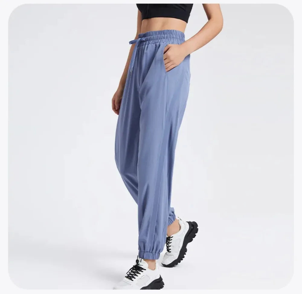 Elastic Waist Yoga Pants for Women Loose-Fitting Workout Pants Wide-Leg Drawstring Closure Stretchy High Waisted Jogging Jogger
