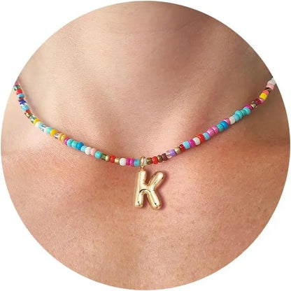 Colorful Initial Necklaces for Women Bubble Handmade Beaded Dainty Cute Beach Boho Necklace Trendy Jewelry Choker Necklace