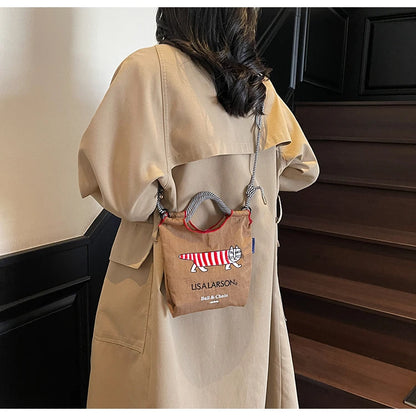 Embroidered canvas bag for women; light single shoulder bag for spring and summer; cross-body handbag.