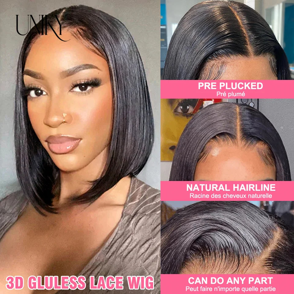 Glueless Wigs Ready To Wear 6x4 Lace Wig Straight Short Bob Wigs Human Hair Glueless Preplucked Human Wigs Ready To Go 180%