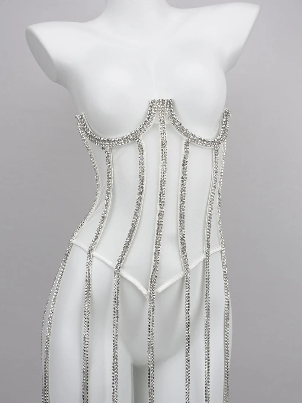 Women Tunic Bras In Waist Corset Tops Fashion Diamond Luxury Diamond Tassel Corset Slim Vest Sexy Tmesh Sheer Top Female 2025