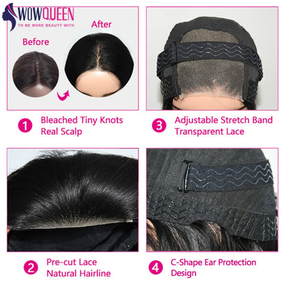 6x4 Glueless Wig Human Hair Ready To Wear Straight Human Hair Wigs Preplucked 32 Inch Pre Cut Lace 4x4 Transparent Closure Wig