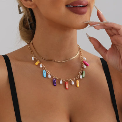 Women's pendant necklace natural geometric fashion imitation pearl jewelry color shell clavicle chain