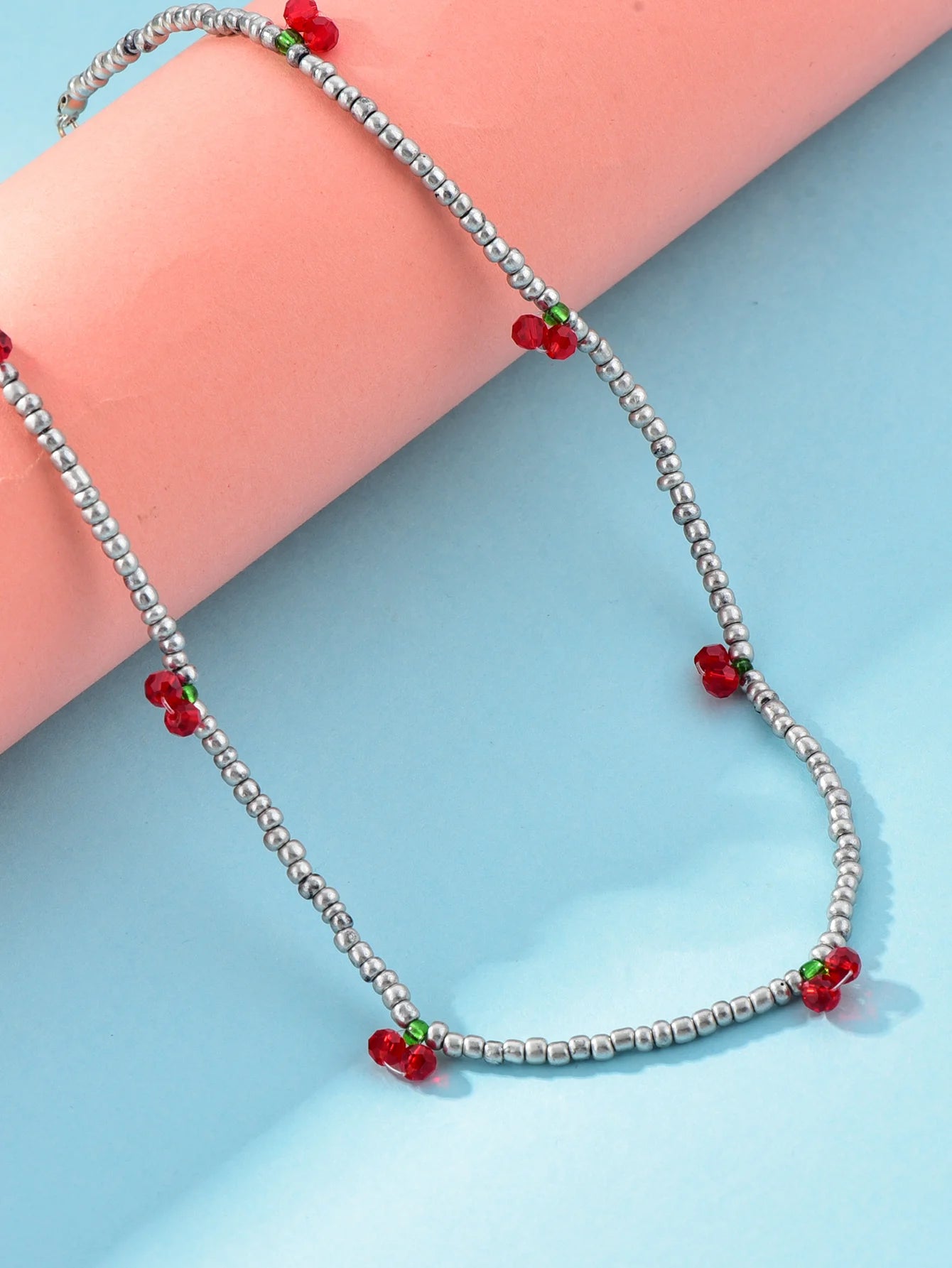 Long Way New Summer Lovely Rice Beaded Beaded Necklace Fresh With Strawberry Cherry Necklace Women