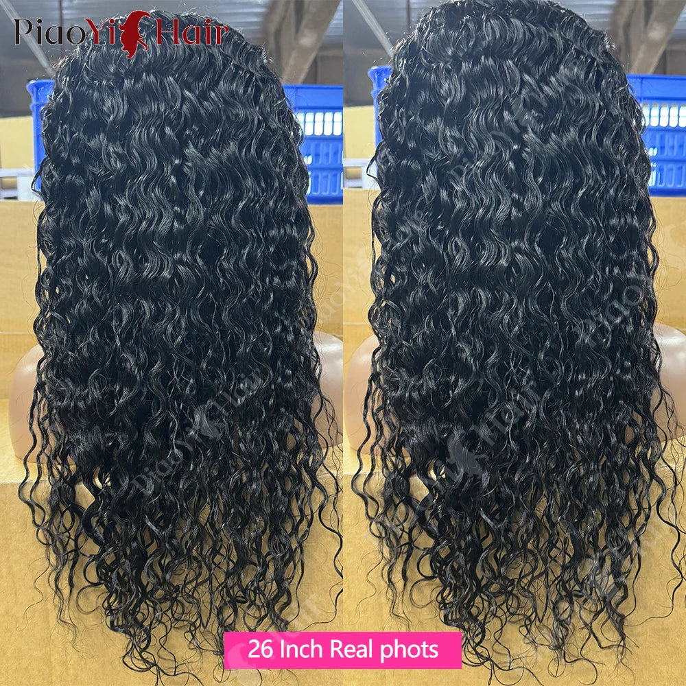 26Inch Glueless Wigs Human Hair 6X4 Lace Ready To Wear Go Water Wave Wig 100% Human Hair Curly Glueless Wig Pre Cut For Women