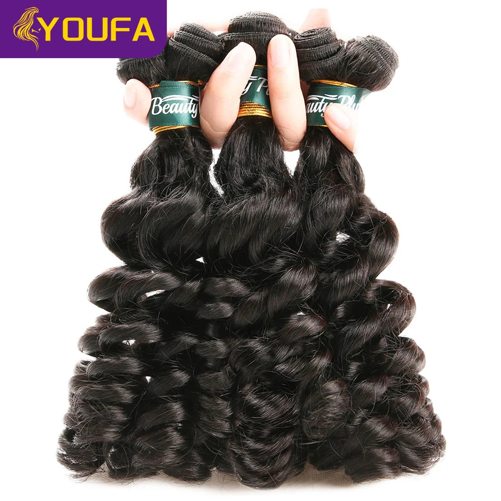 YOUFA Funmi Curly Hair Bundles 100% Brazilian Human Hair Weave Bundles 8-28 Inch Spiral Curly Human Hair Weaving For Black Women