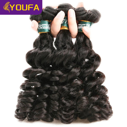 YOUFA Funmi Curly Hair Bundles 100% Brazilian Human Hair Weave Bundles 8-28 Inch Spiral Curly Human Hair Weaving For Black Women