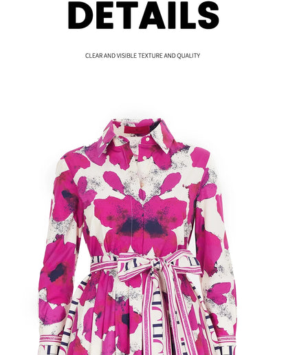 Women Dresses Party Dresses Retro Shirt Dress Long Sleeved Belt Single Row Buckle Layered Skirt Hem Design Casual Dresses