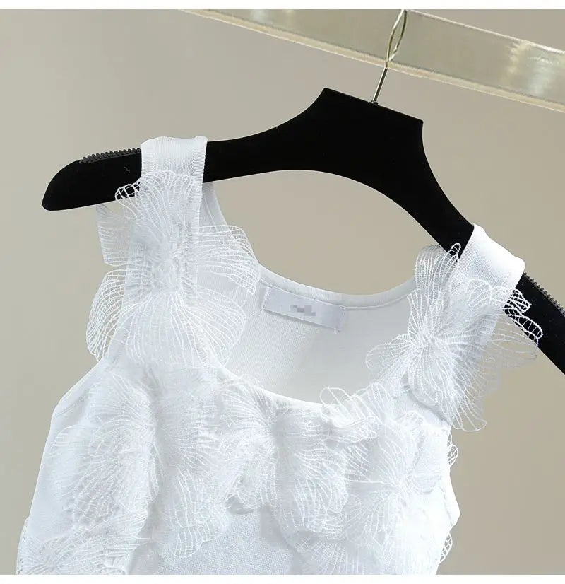 Sexy Crop Tops Women Heavy Embroidery Floral Tank 2025 Ropa Mujer Lace Butterfly Backless Tunic Vest Korean Summer Camis