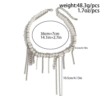 Necklaces for Women Heart-shaped Cross Imitation Pearl Tassel Long Necklace Colliers Femmes Girl Stuff