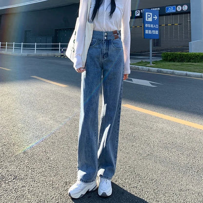 Women's High-Waisted Wide-Leg Jeans, Women's Spring Wear, New Loose Straight-Legged Small Man, Thin and Mopping Long Pants