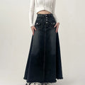 Vintage Denim Long Skirt for Women 2023 Spring Summer High Waist Button Raw Edge A-Line Skirt Female Harajuku Street Jean Skirts