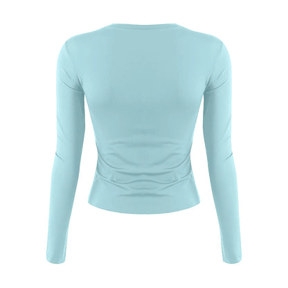 Women's Fashion Solid Colour Round Neck Long Sleeve T-Shirt Top Tops for Women Womens Tops and Blouses Trendy Womens Summer Tops