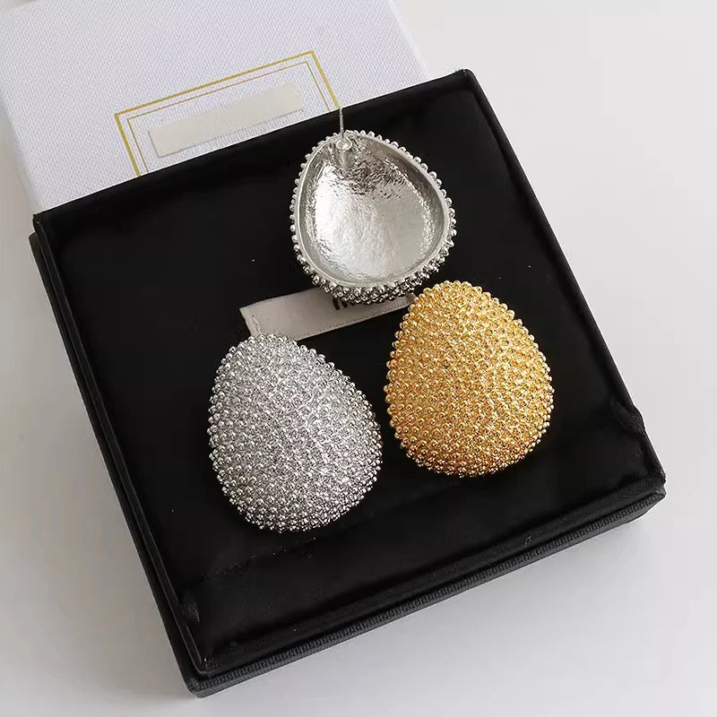 Modern Jewelry Popular Design Bead Feeling Metal Oval Teardrop Earrings For Women Party Gifts Exaggerative Ear Accessories