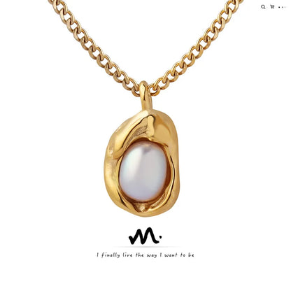 Fashion Inlaid Pearls Pendant Necklace for Women Luxury Design Stainless Steel Cuban Chain Wedding Woman Necklaces Jewelry