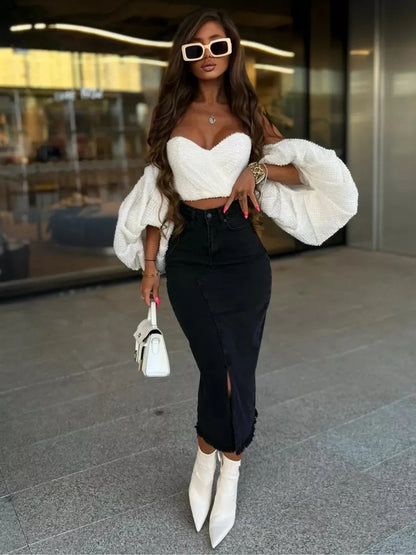 Denim Skirt Woman Streetwear Long Slim Skirts For Women Asymmetric High Quality Skirt Woman 2024 Trend High Waist Long Skirts