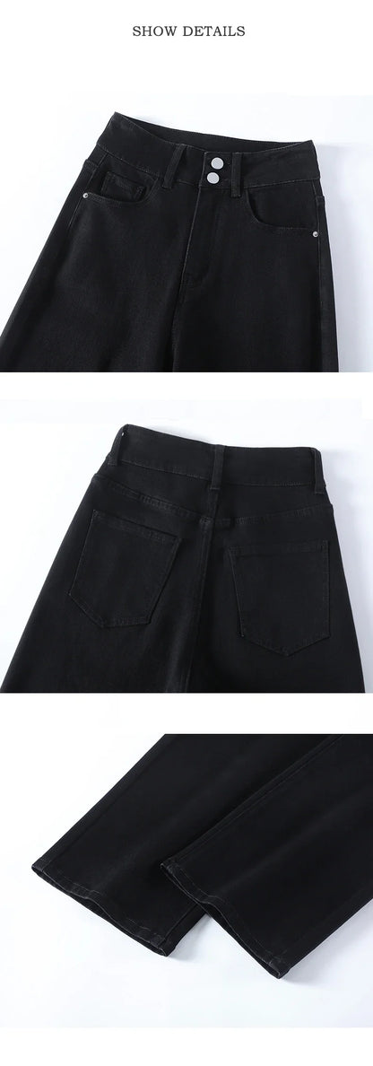 Women's Jeans Autumn High Waist Loose Straight Denim Pants Black Blue Fashion Korean Street Stretch Soft Comfortable Trousers