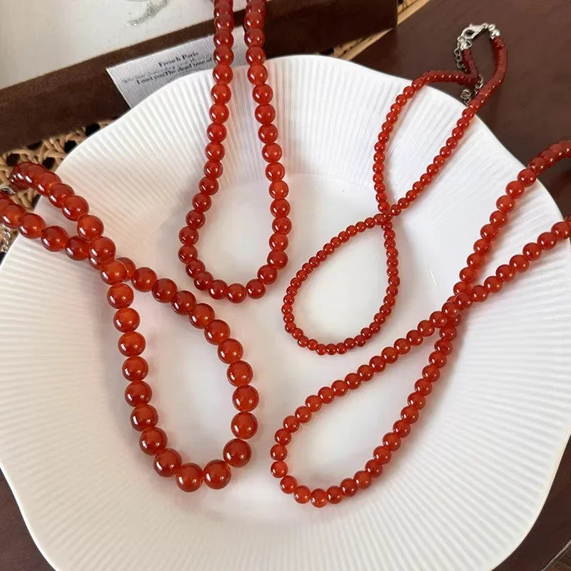 Red Beaded Necklace for Women Glass Bead Clavicle Chokers Exquisite Elegant Neck Necklace Aesthetic Jewelry Party Accessories