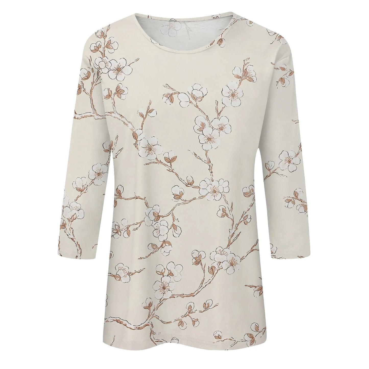 2024 Women Summer Tops Comfortable T Shirt Fashion Flower Print Round Neck 3/4 Sleeve Tops Soft Versatile Pullover Ropa De Mujer