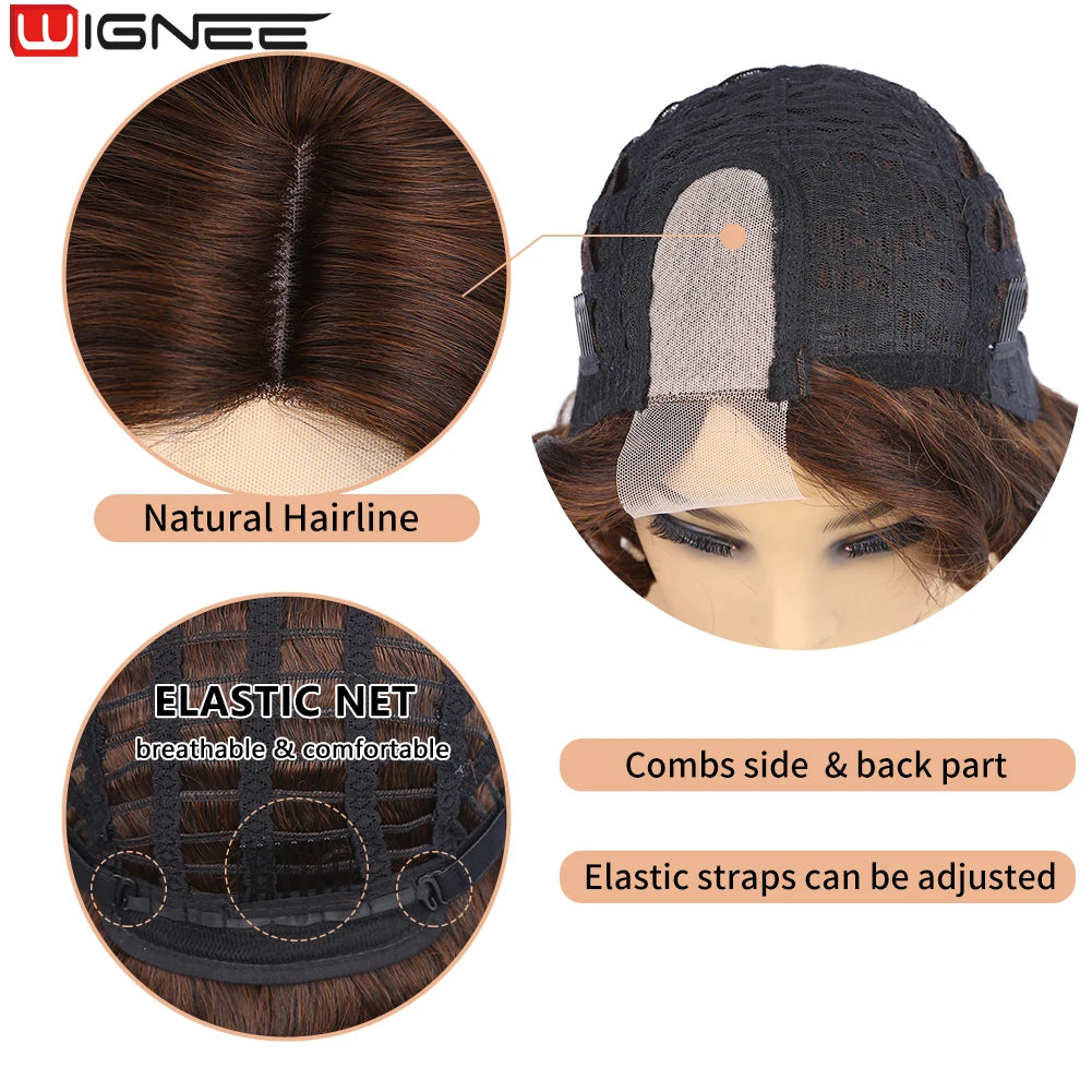 Wignee Body Wave Short Wig Brown Color Synthetic Hair Wigs For Women Side Part Wigs On Sale Clearance Cosplay Wig Daily Use