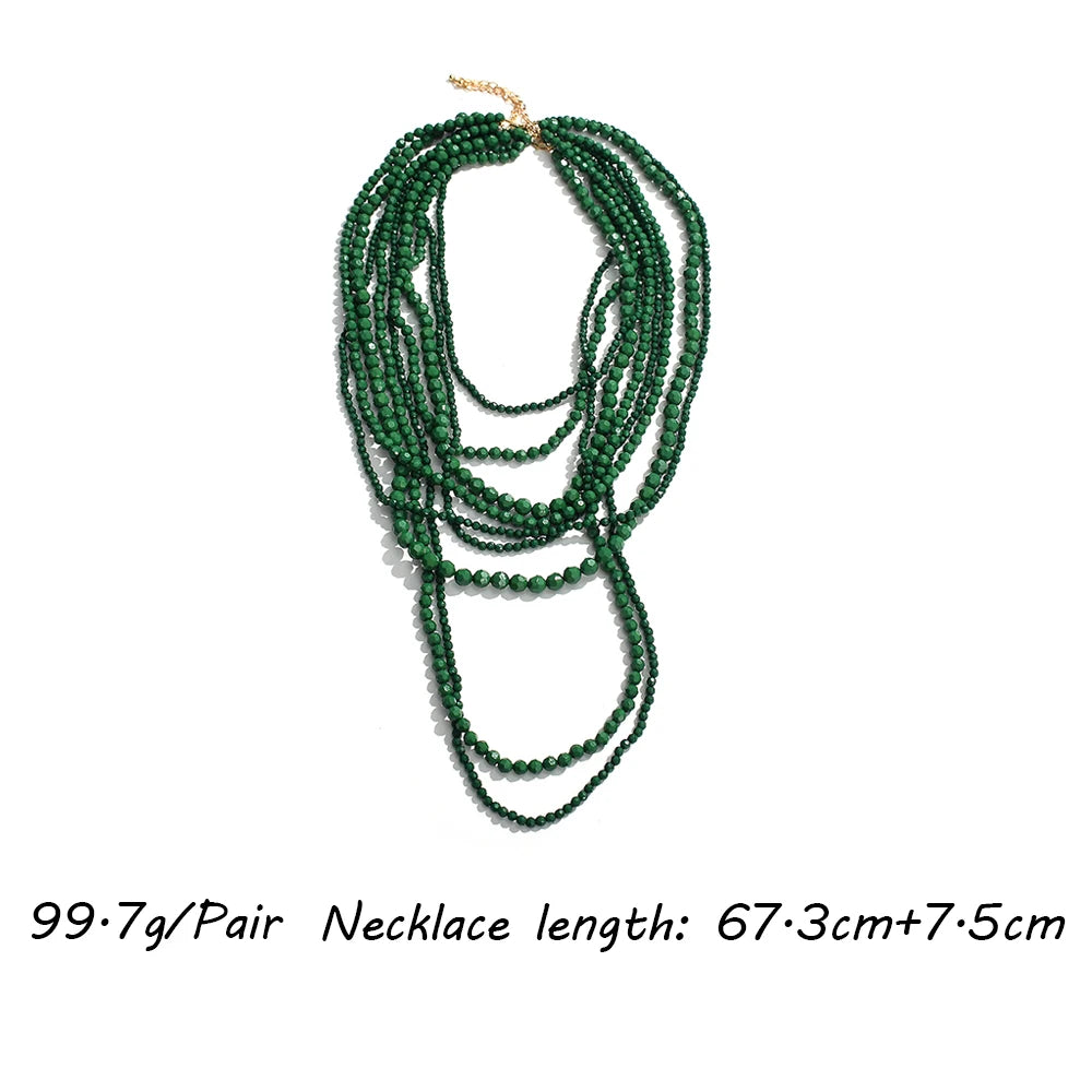 Bohemian Multi Layer Handmade Beaded Necklaces for Women Exaggerated Red Green Waterfall Beads Pendant Necklace Party Jewelry