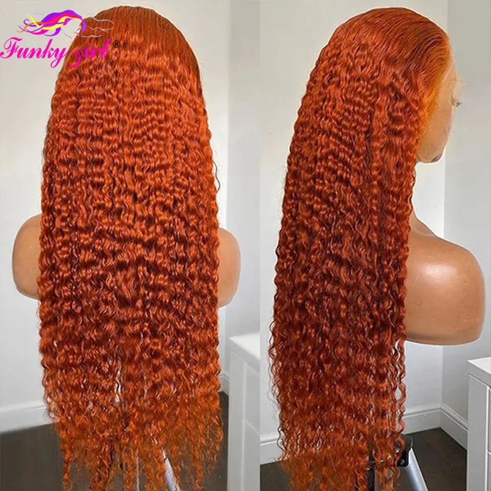 Ginger Water Wave Human Hair Wig 13x4 Lace Front Wigs For Women Brazilian Orange Color Deep Curly Wave Lace Front Human Hair Wig
