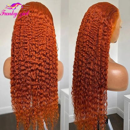 Ginger Water Wave Human Hair Wig 13x4 Lace Front Wigs For Women Brazilian Orange Color Deep Curly Wave Lace Front Human Hair Wig