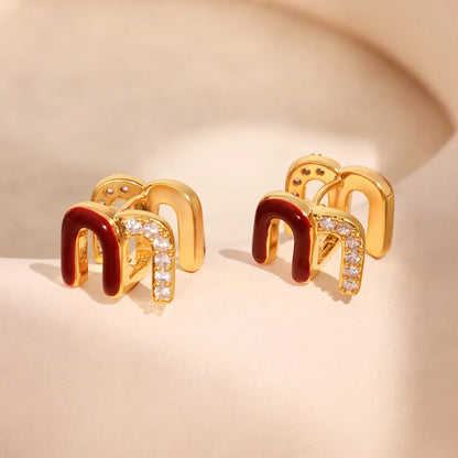 Modern Red Enamel Earrings For Women Copper Gold Plated Female Ear Studs Girls Charming Daily Jewelry