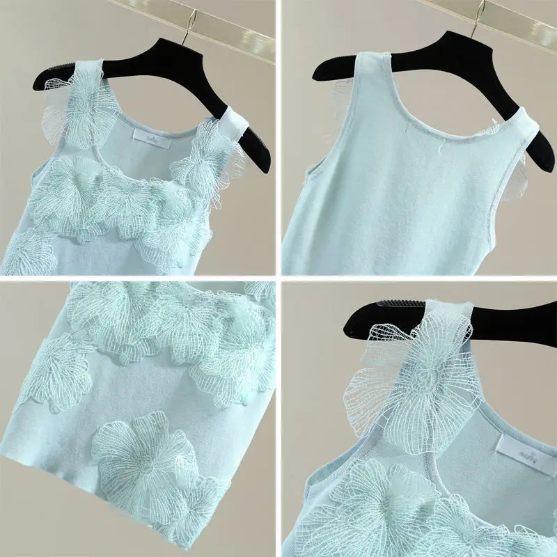 Sexy Crop Tops Women Heavy Embroidery Floral Tank 2025 Ropa Mujer Lace Butterfly Backless Tunic Vest Korean Summer Camis