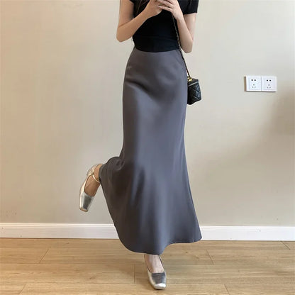 Satin Skirts for Women Korean Reviews Many Girls Clothes Women's 2025 Summer NEW High Waisted Mid Long Skirts Fashion women skir