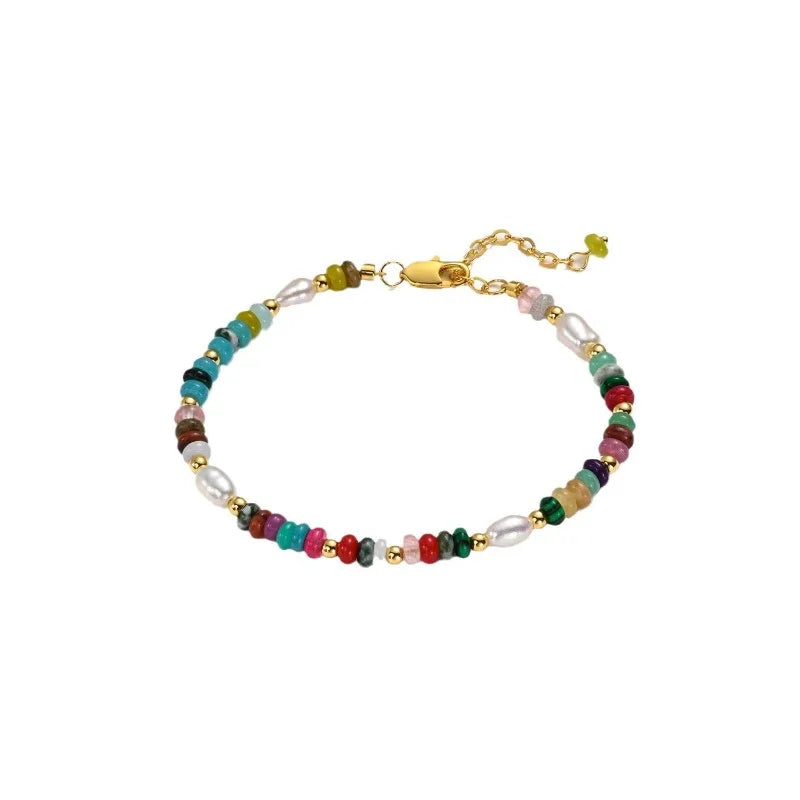 High Quality Colorful Beads Stone Natural Freshwater Pearl Necklaces For Women Retro Gold Color Clavicle Chain Jewelry Gifts