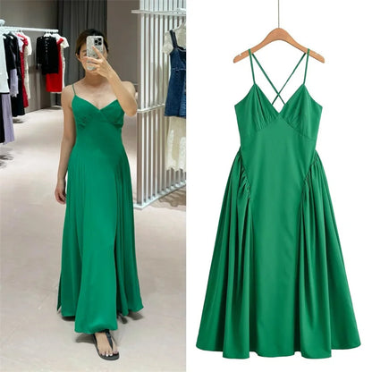 Women's Dresses 2025 New Holiday Temperament Suspenders Back Crossover Maxi Skirt Summer elegant fashion women's midi skirt