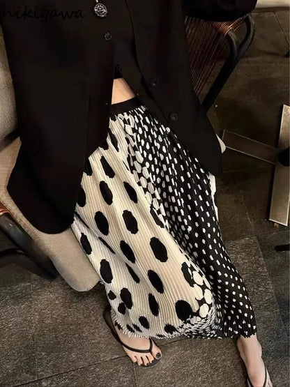 Summer Skirts for Women 2025 Faldas Mujer De Moda High Waist A-line Vintage Polka Dot Jupe Loose Pleated Skirt Korean Long Saia
