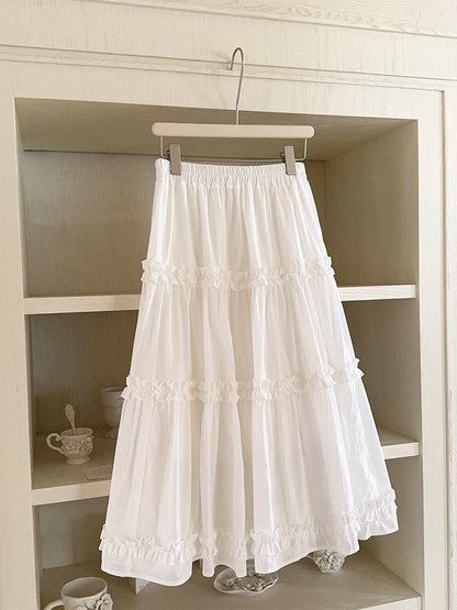 Sweet Skirts Women Summer Elastic Waist Solid Color Loose A-Line Skirt for Sweet Girls Kawaii Clothes