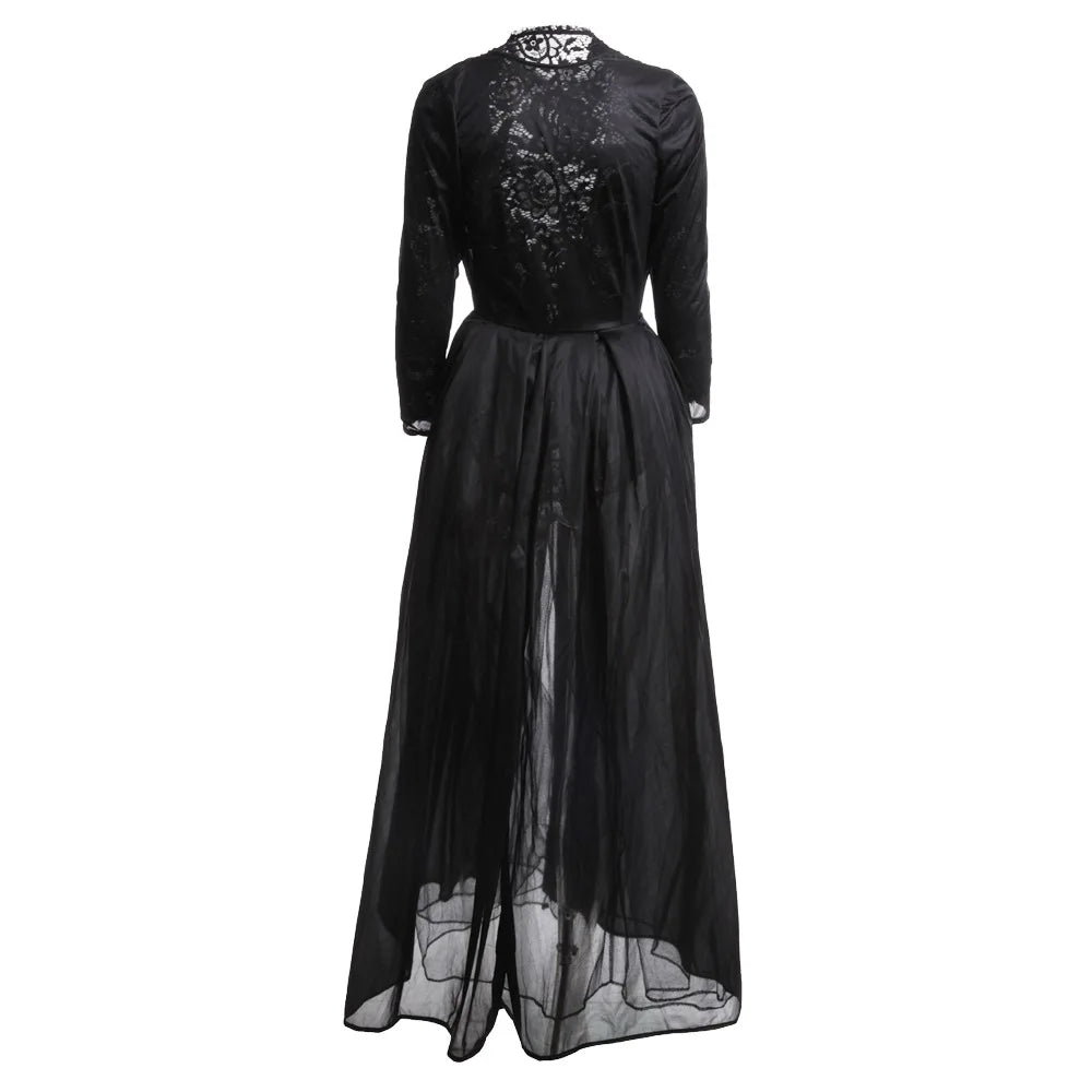 Women Sexy Dress Two Piece Sets Lace Hollow Out Spliced Long Dresses Full Sleeve Tight Waist Gown Evening Vestidos Party Prom