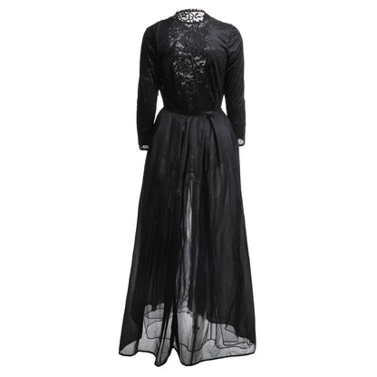 Women Sexy Dress Two Piece Sets Lace Hollow Out Spliced Long Dresses Full Sleeve Tight Waist Gown Evening Vestidos Party Prom