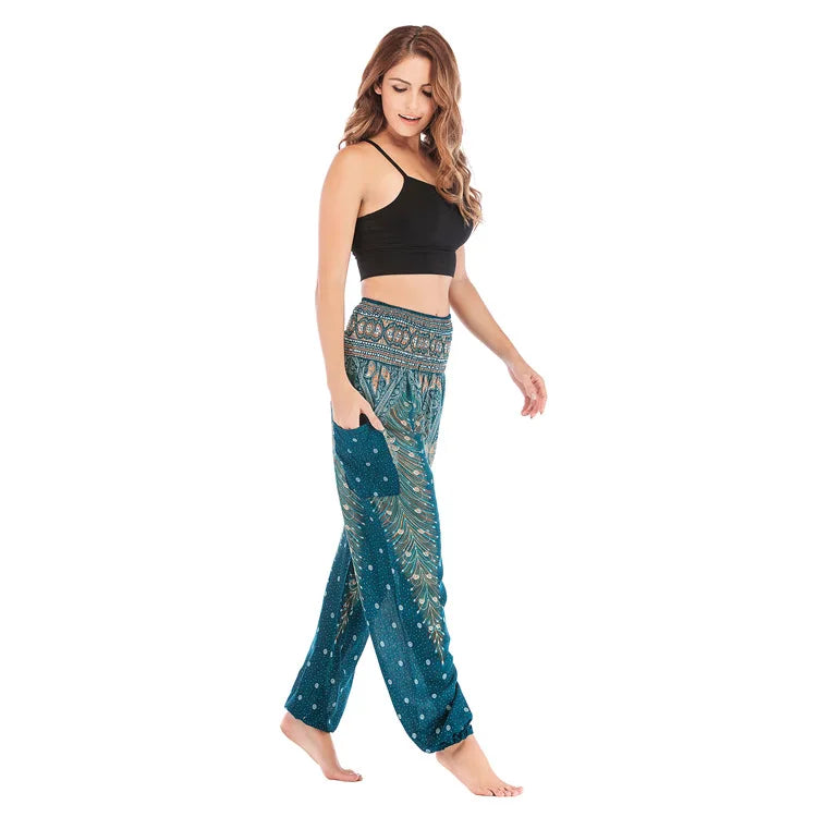 Women's Yoga Pants Printed Ethnic Style Loose Yoga Trousers Bloomers High Waist Fitness Sports Crotch Dance  Sweatpants