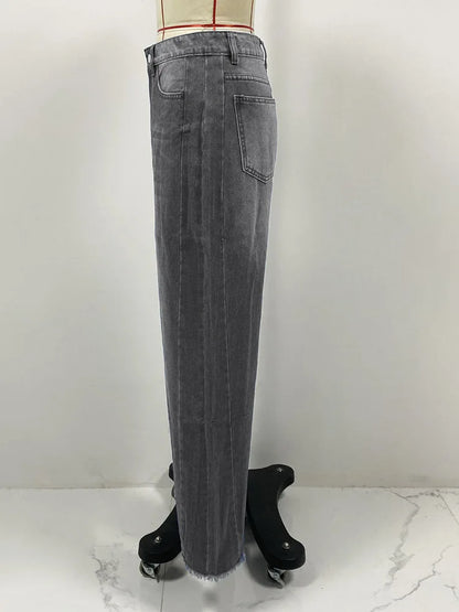 High-waisted Straight-leg Furred Jeans, Women's New Fashion High-waisted Wide-leg Pants Jeans,spring and Autumn for Women Y2k