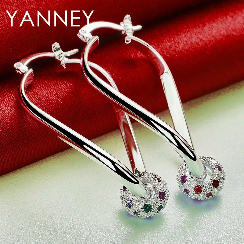 925 Sterling Silver 45MM Exquisite Colorful Zircon Beads Earrings For Women Charm Wedding Party Fashion Jewelry Gifts Accessorie